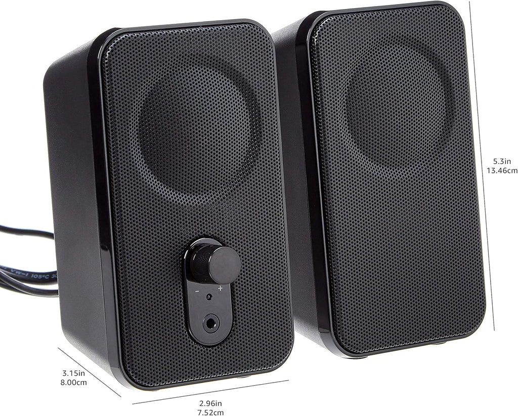 Amazon Basics Computer Speakers for Desktop or Laptop PC, AC-Powered (US Version), Black