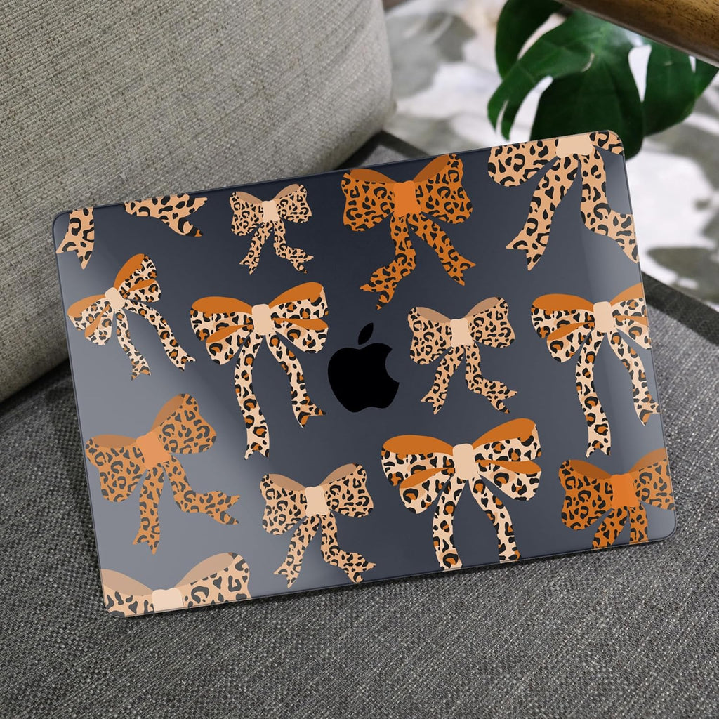 MEEgoodo for MacBook Air 13 inch Case 2021 2020 2019 2018 A2337 M1 A2179 A1932 with Touch ID, Plastic Hard Shell & Keyboard Cover Compatible with MacBook Air Case 13.3,Ribbon Bow with Leopard Skin