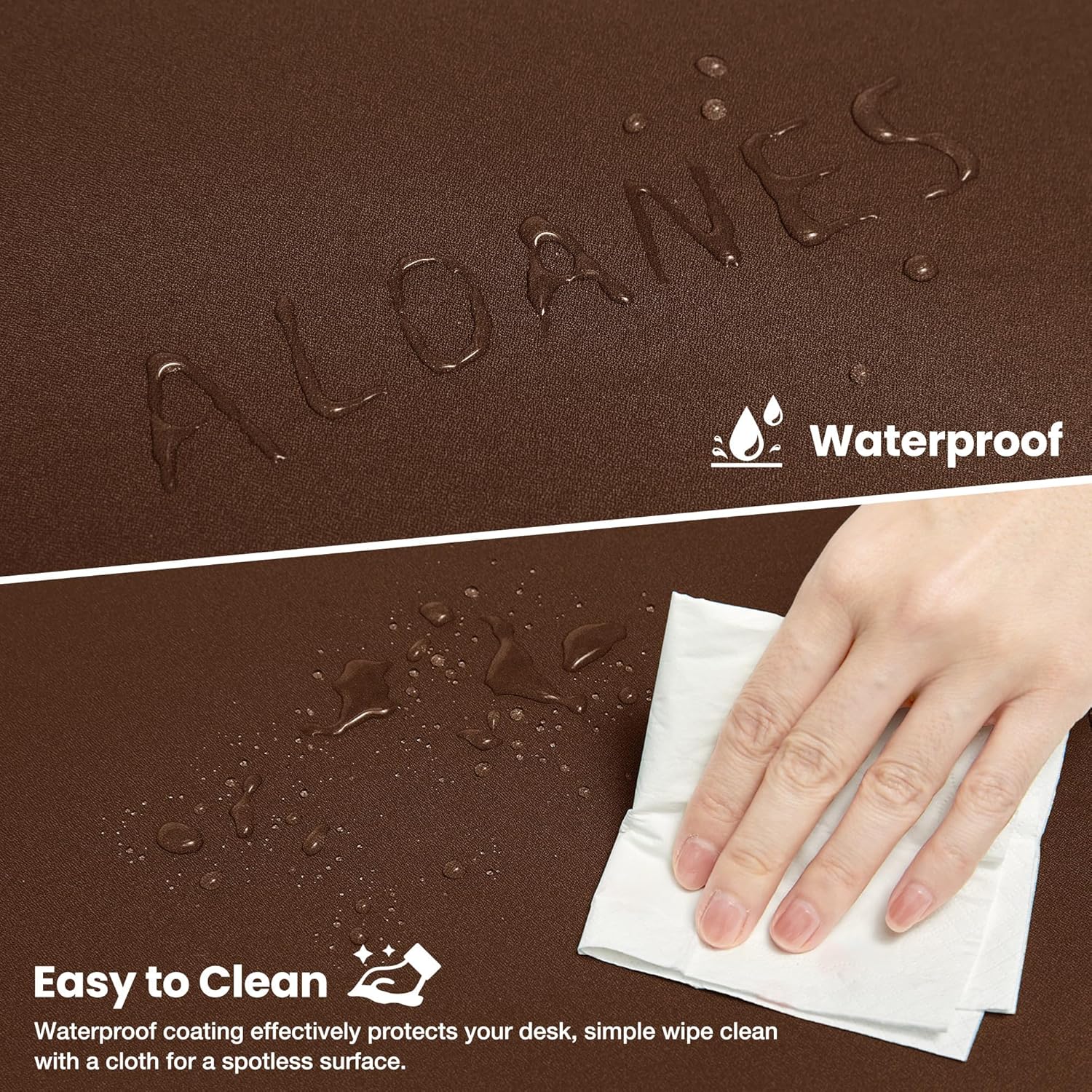 ALOANES Waterproof Mouse Pad with Durable Stitched Edge, XXXL Gaming Keyboard Pad, Non-Slip Rubber Base Mouse Mat, Extended Desk pad for Gamer, Office & Home, Brown Mousepad 35.4''x 15.7''x 0.12''