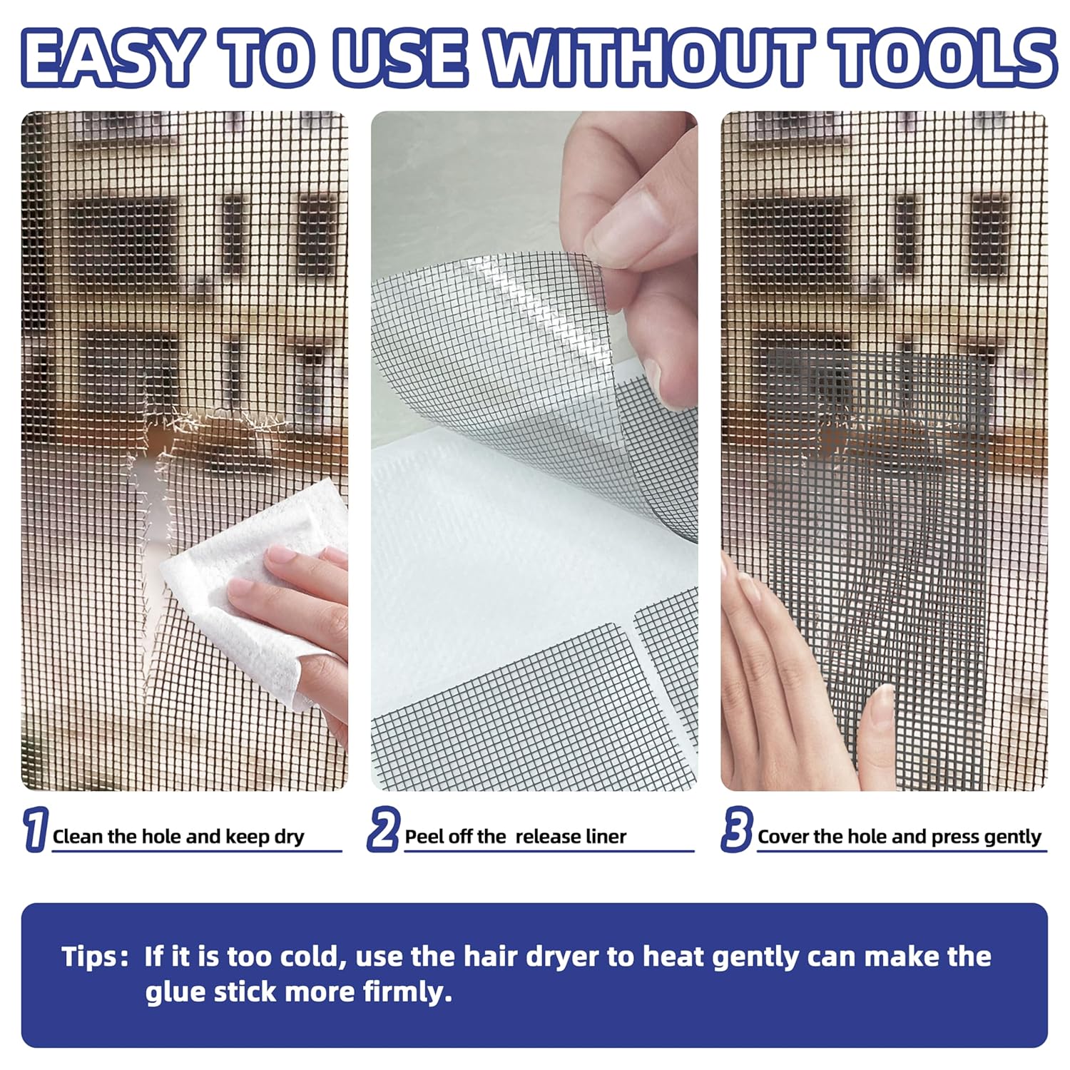 KING MOUNTAIN Grey Window Screen Repair Patch, 20Pcs 4" x 4" Heavy Duty Screen Repair Tape for Window Screen and Screen Door Tears Holes,Strong Adhesive & Waterproof Window Screen Repair Kit