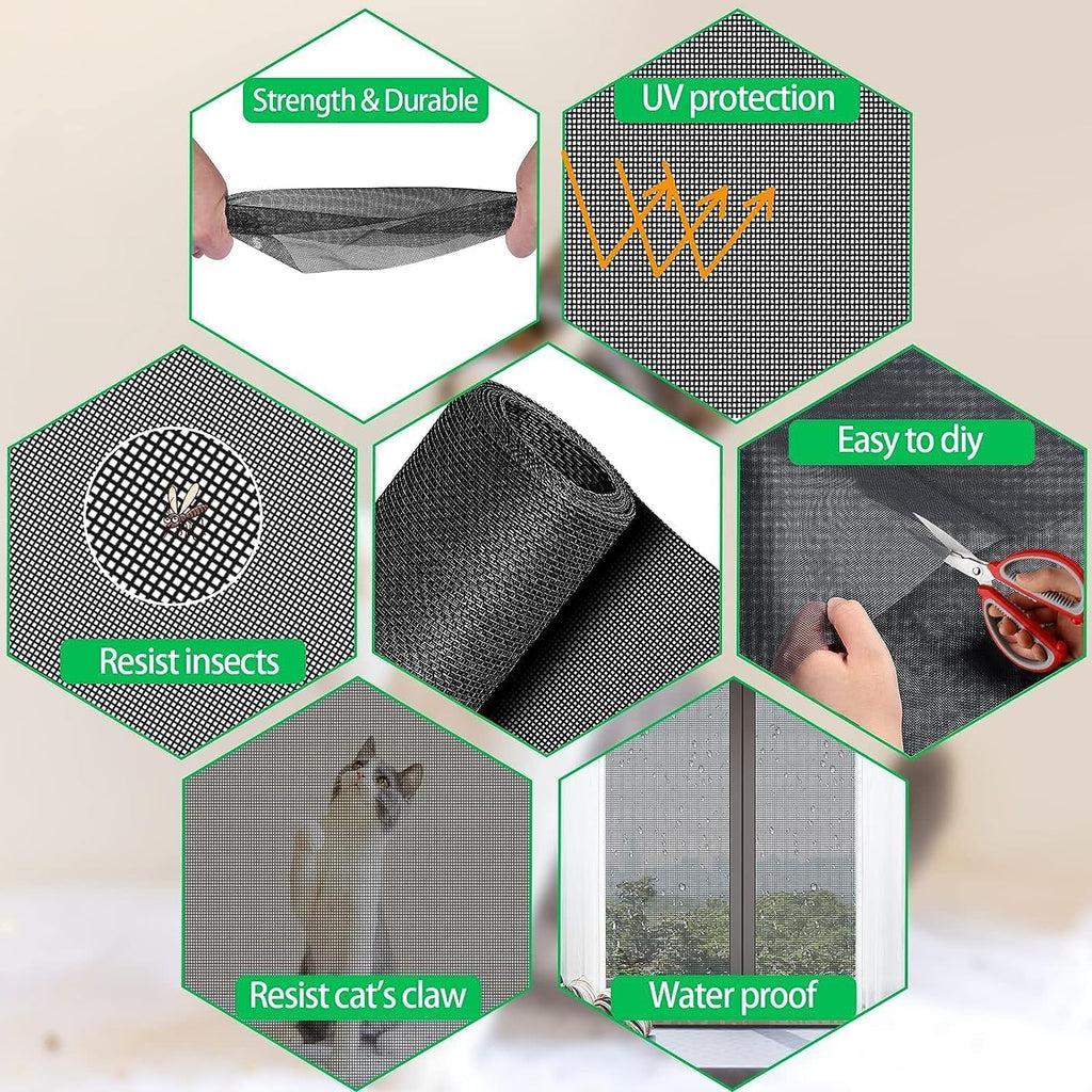 QWR Pet Proof Window Screen and Screen Door Replacement, 48"x 360" Upgraded Durable Thickened Vinyl Coated Wire-Like Mesh for Sliding Screen Door,Patio,Windows(Rolled Package)