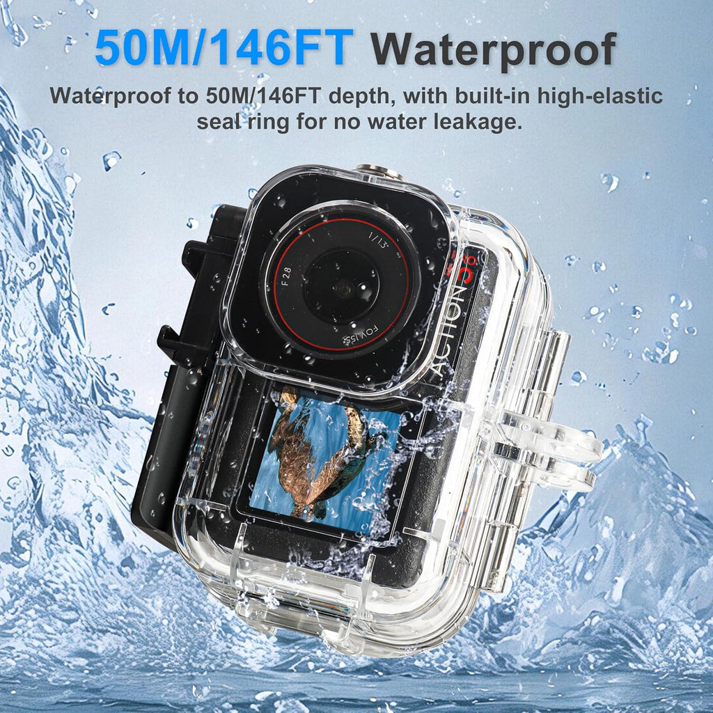 FitStill 164FT/50M Waterproof Case&3 Filters&Floating Hand Grip Stick Set Compatible for DJI Osmo Action 5 Pro Action 4 Action 3,Snorkeling Surfing,Wakeboarding Protective Cover Shell Accessories Kit