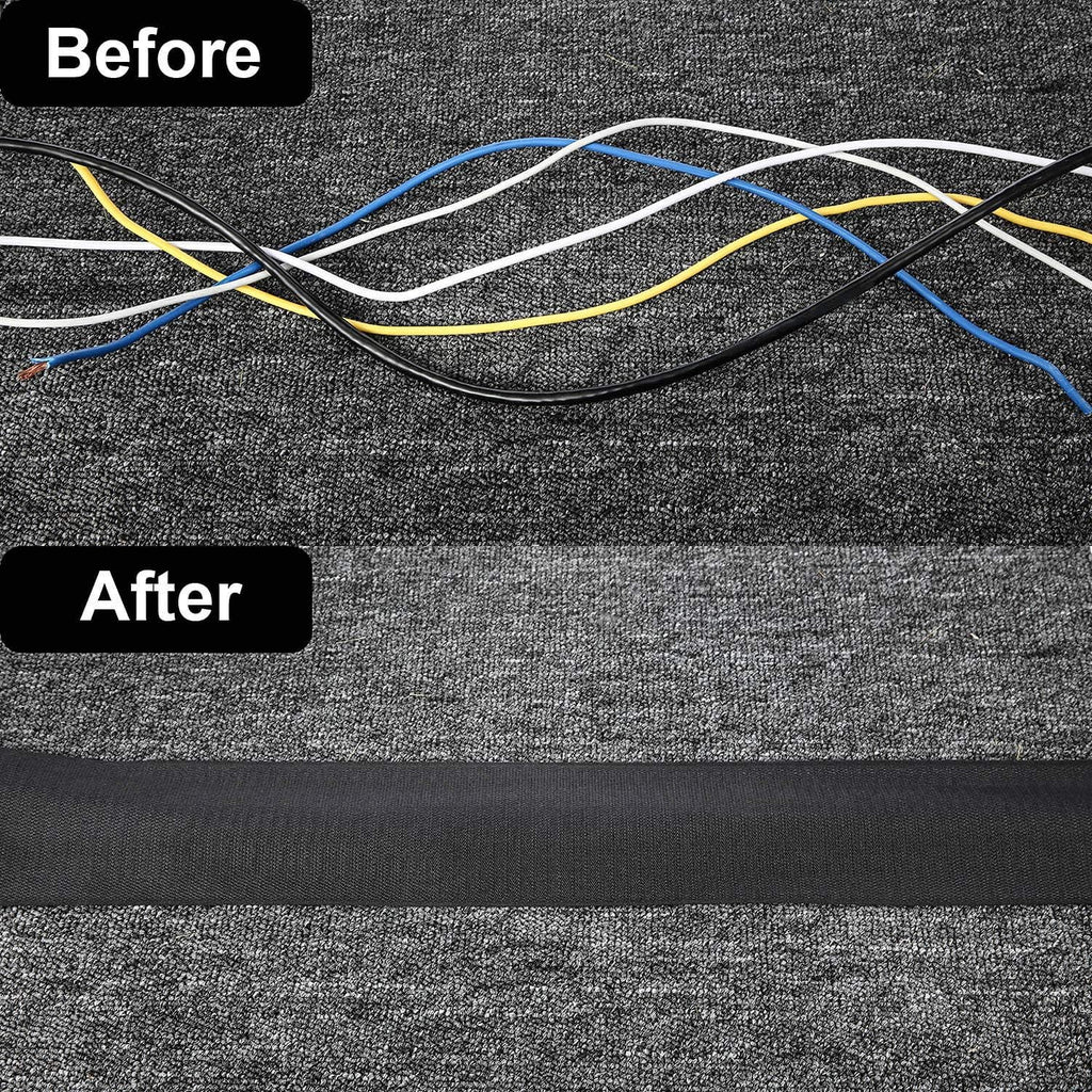 Cable Floor Strip Cord Cover Grip Floor Cable Protector Carpet Cable Management, Hold Cords in Place, Keep Cables Organized, Protect Cords and Prevent a Trip Hazard, 3 Inch x 10 Feet (10 Feet, Black)
