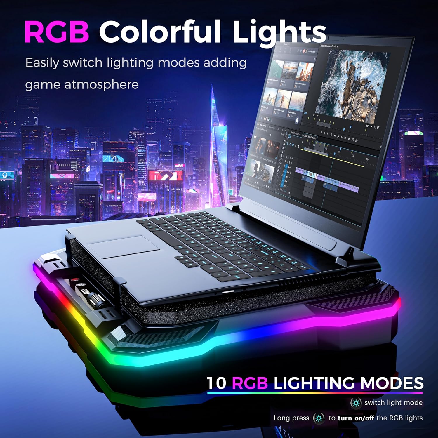 AICHESON Gaming RGB Laptop Cooling Pad with Powerful Cooler Fan, Sealed Foam and Phone Holder for 15-19 inch Laptops and PC Computers