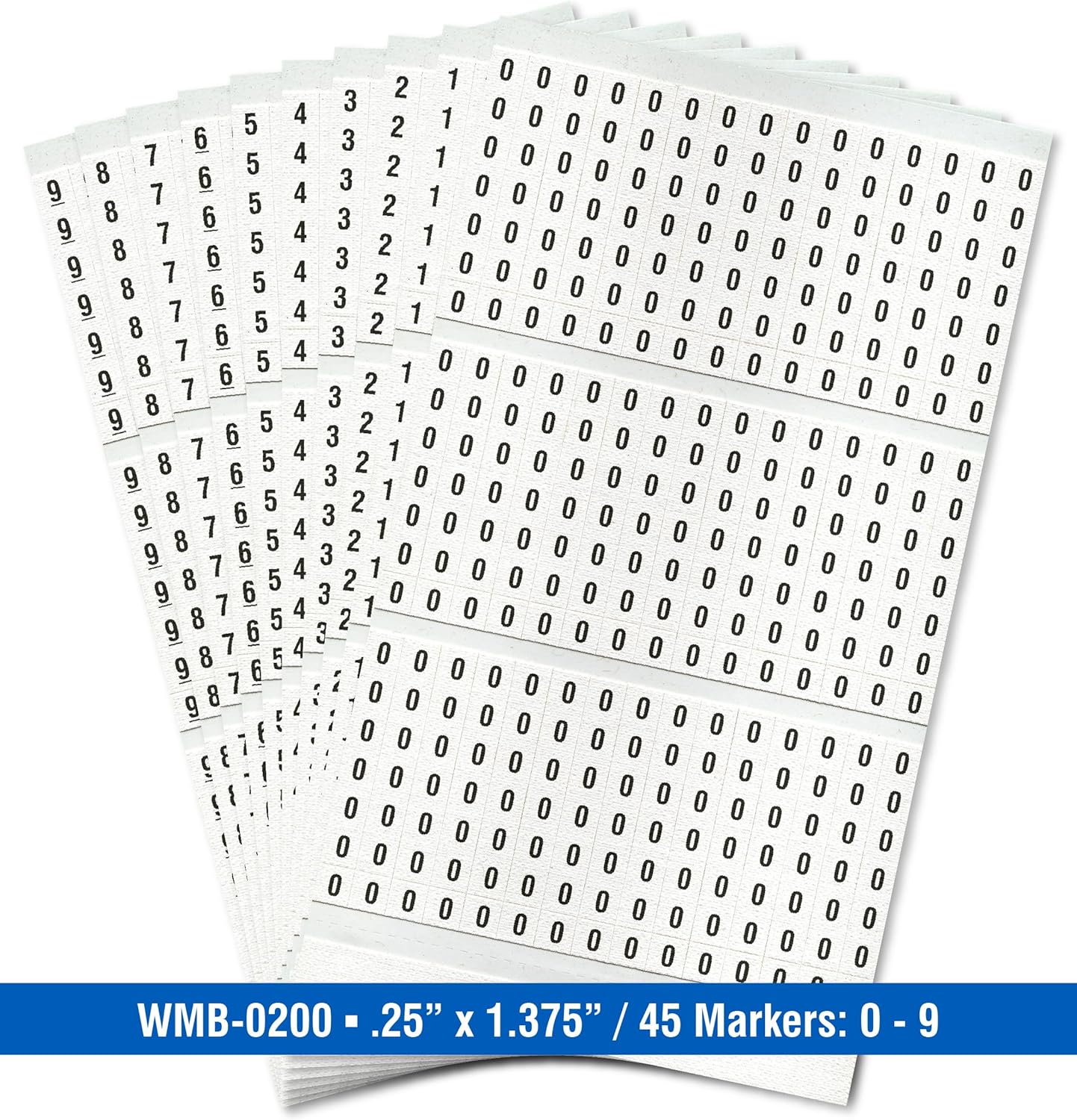 Premium Wire Marker Book for Cable Management, Vinyl-Coated, High-Tack Adhesive, Electric Panel Wire Label Stickers - 10 Pages, 1 Book, Numbered 0-9 (Pack of 5)