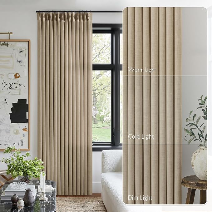 Burlywood Birch Linen Pinch Pleated 84 Inch Long Curtains 4 Panels Set - Image 9