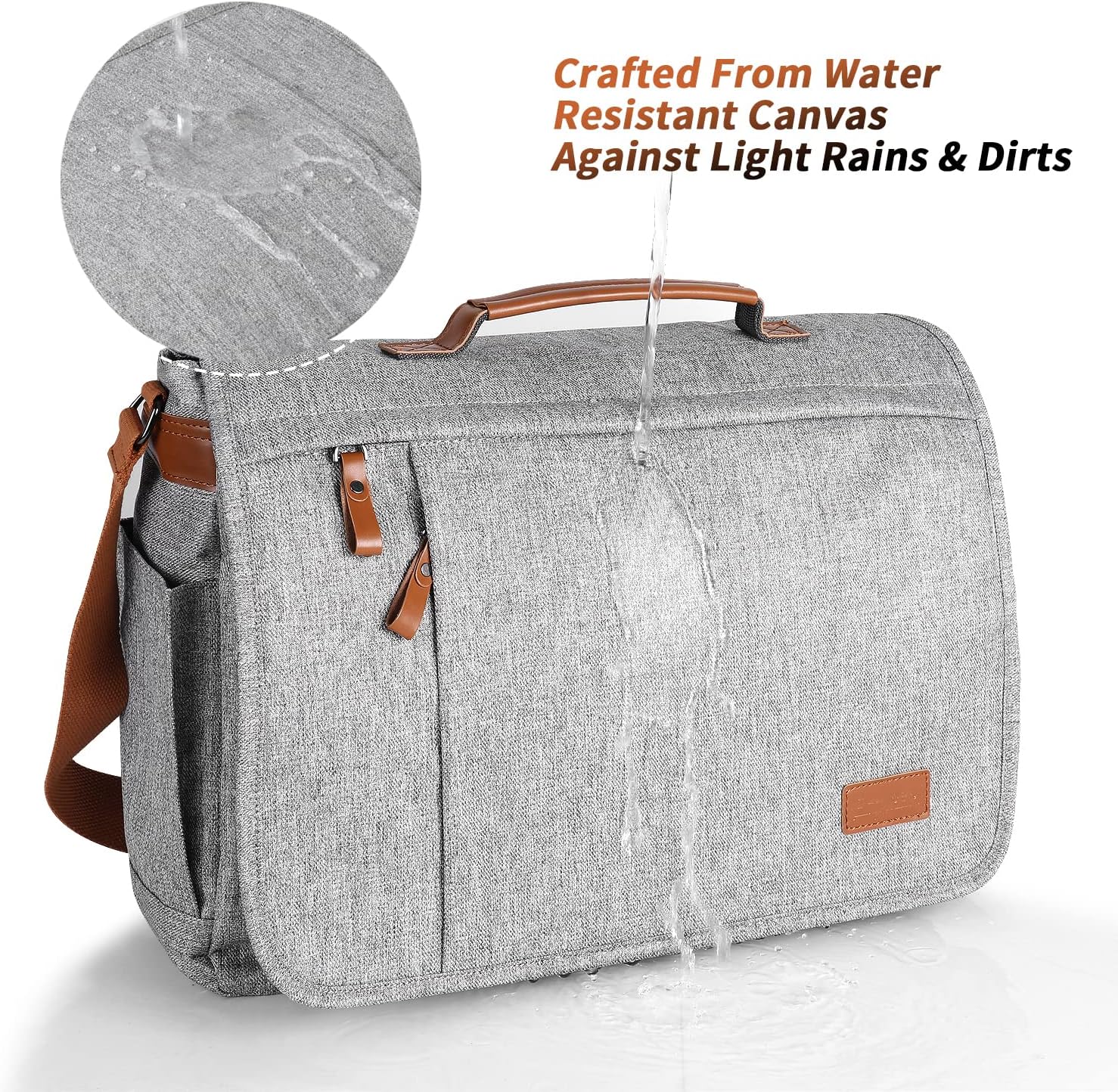 ESTARER Messenger Bag 17-17.3 Inch, Men's Computer Bag Water-resistant Canvas, Laptop Shoulder Bag for Travel Work College, Light Grey