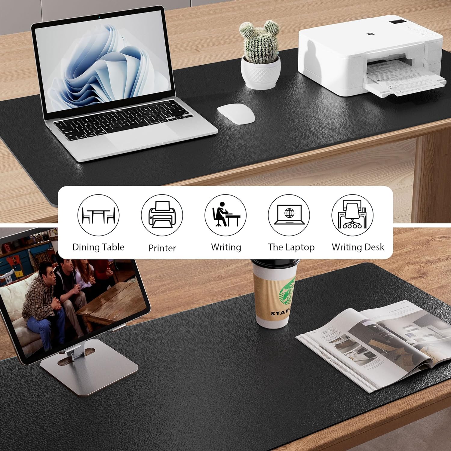 Aothia Leather Office Desk Pad Protector, Non-Slip PU Leather Desk Blotter, Waterproof Laptop Writing Mouse Pad for Office and Home, Black, 31.5" x 15.7"