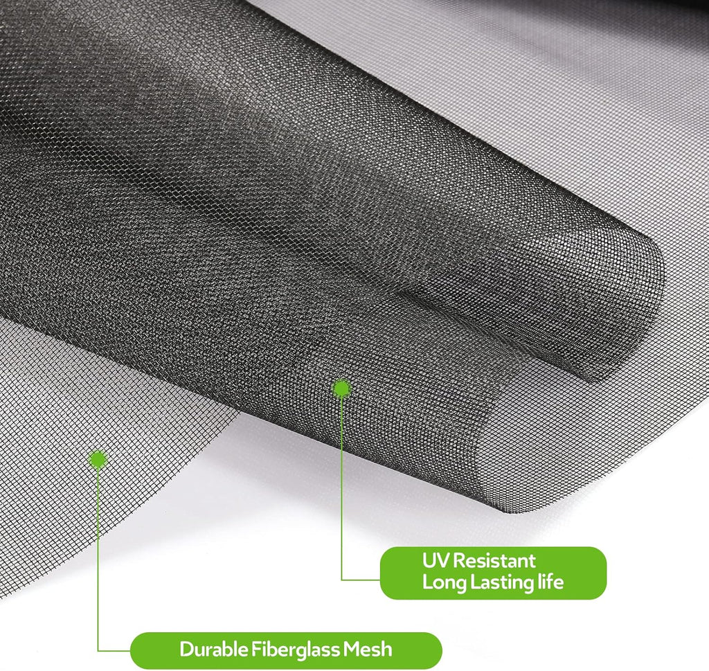FLYZZZ Windows Screen Door Repair Kit Fiberglass Mesh 48''x118''(0.161"Spline) Black Window Screen Repair Kit Replacement Mesh Tool for Patio Screen Sliding Door Screen