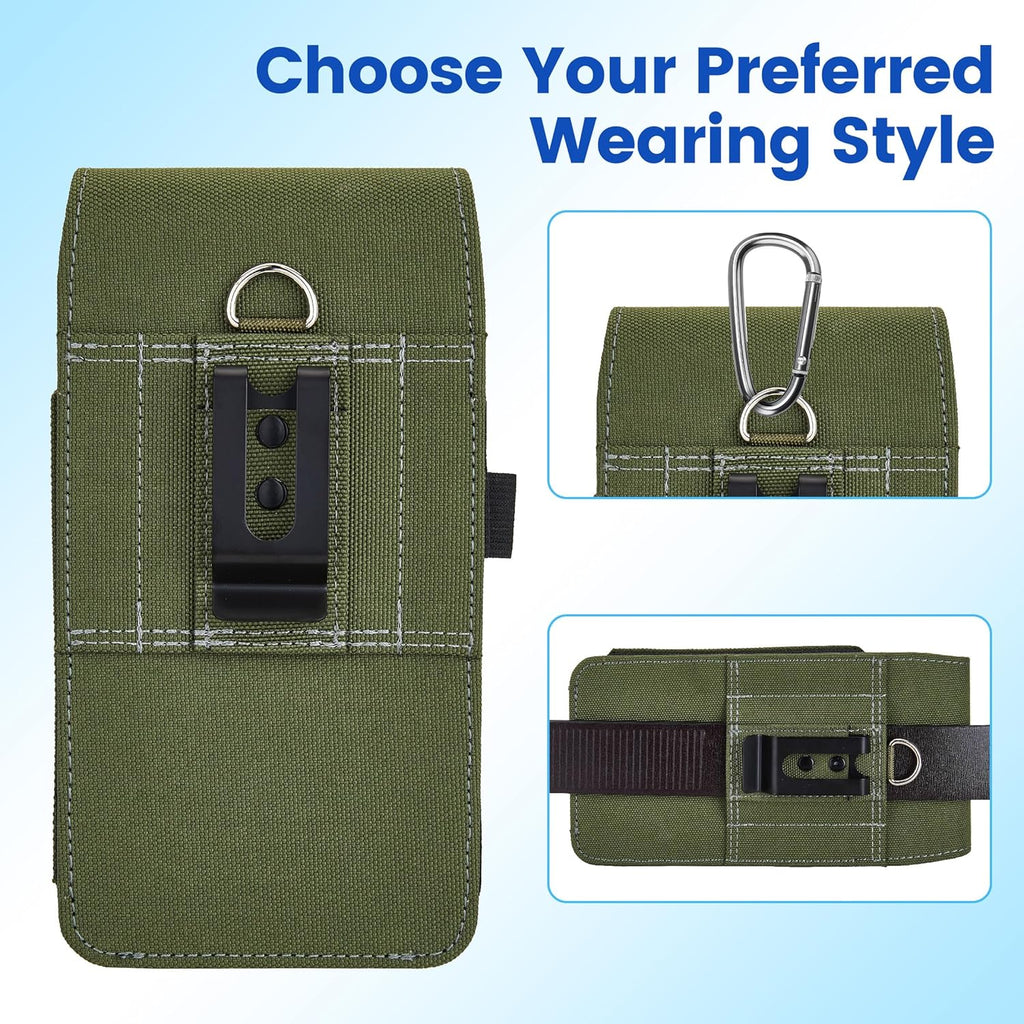 BECPLT for iPhone 17 Pro Max Air 16/15/14/13/12/11 Pro Max Nylon Cell Phone Pouch Holster Case with Belt Clip Cover Holder for Galaxy S25+ S24+ S23+ S22+ S21+ (Green)