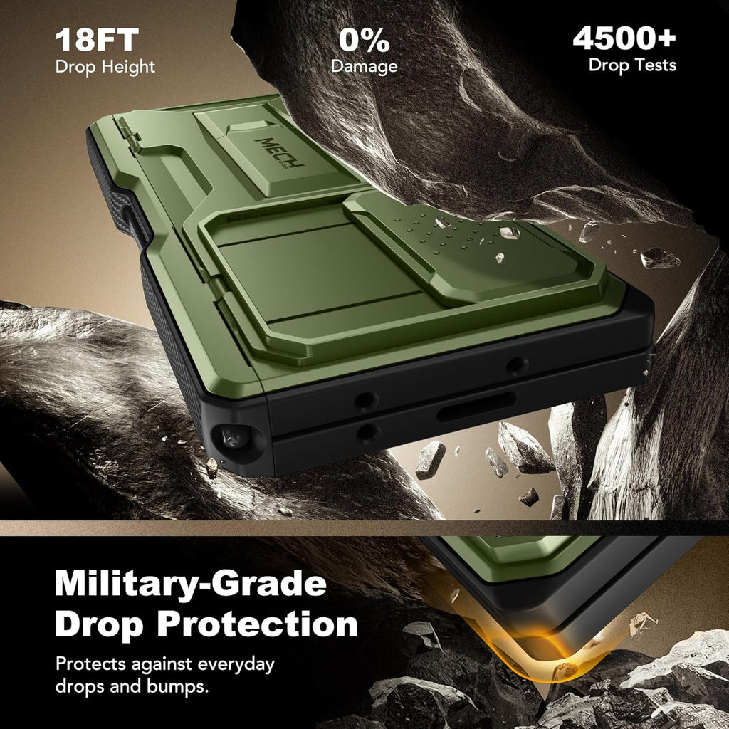 TONGATE for Z Fold 6 Case, [with S Pen Slot & Hinge Protection] [Tempered Glass Screen Protector] Full-Body Military Drop Phone Case for Samsung Galaxy Z Fold 6 with Kickstand & Belt Clip, Green