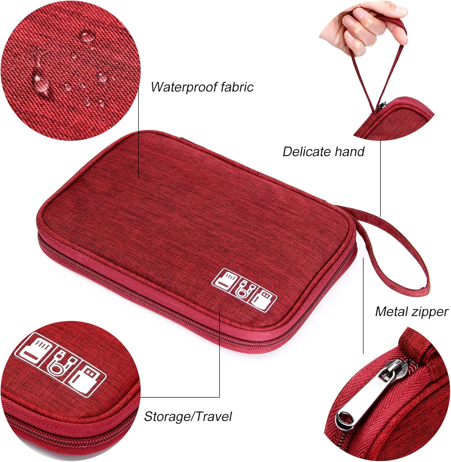 CILLA Travel Cord Organizer Case, Portable Waterproof Storage Bag for Charger, Cord, USB, Power Bank, Earphone, SD Card, Travel Essentials