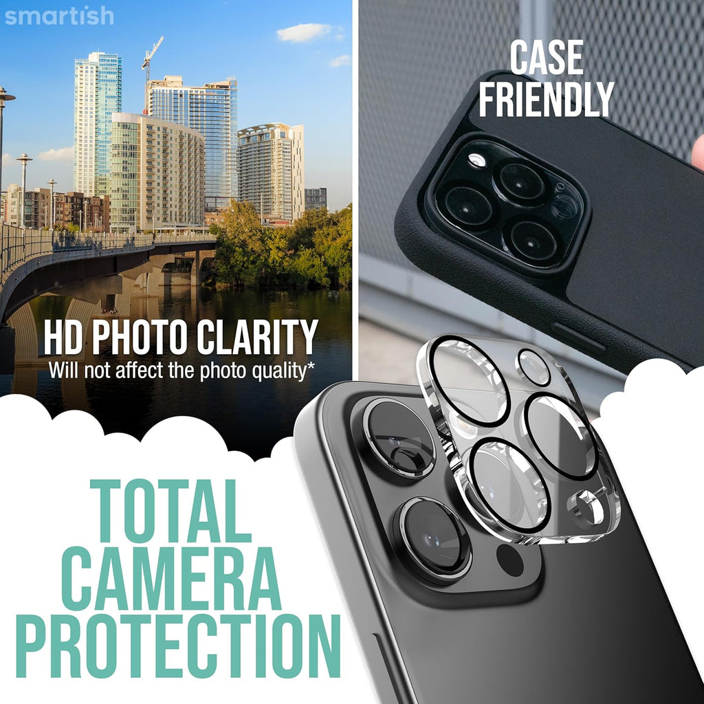 Smartish® iPhone 16 Pro Max Screen Protector + Camera Lens Covers - Tuff Sheet - 2-Pack Tempered Glass 9H Easy Install Frame Case-Friendly - Dynamic Island for Apple iPhone 16 Pro Max - Clear 2-Pack