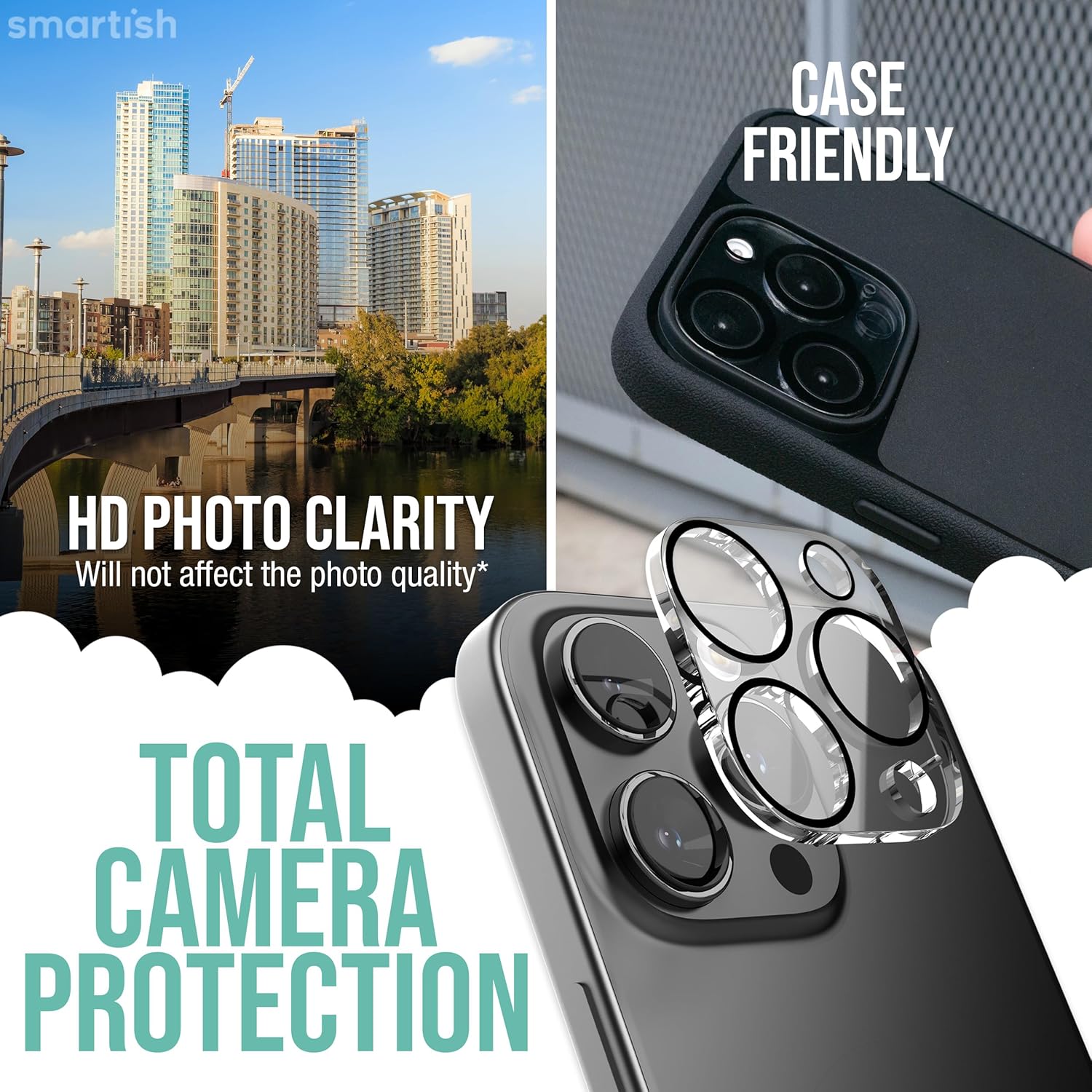Smartish® iPhone 16 Screen Protector + Camera Lens Covers - Tuff Sheet - 2-Pack Tempered Glass 9H Easy Install Frame Case-Friendly - Dynamic Island for Apple iPhone 16 - Clear 2-Pack