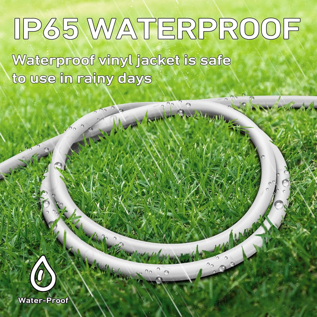 LUCKY TL Indoor Outdoor Extension Cord, 16/3 Gauge White Long Extension Cord 50ft, Waterproof Flexible Case, Made of Pure Copper, 13A 1625W 16AWG SJTW, 3 Prong Heavy Duty Wire, ETL