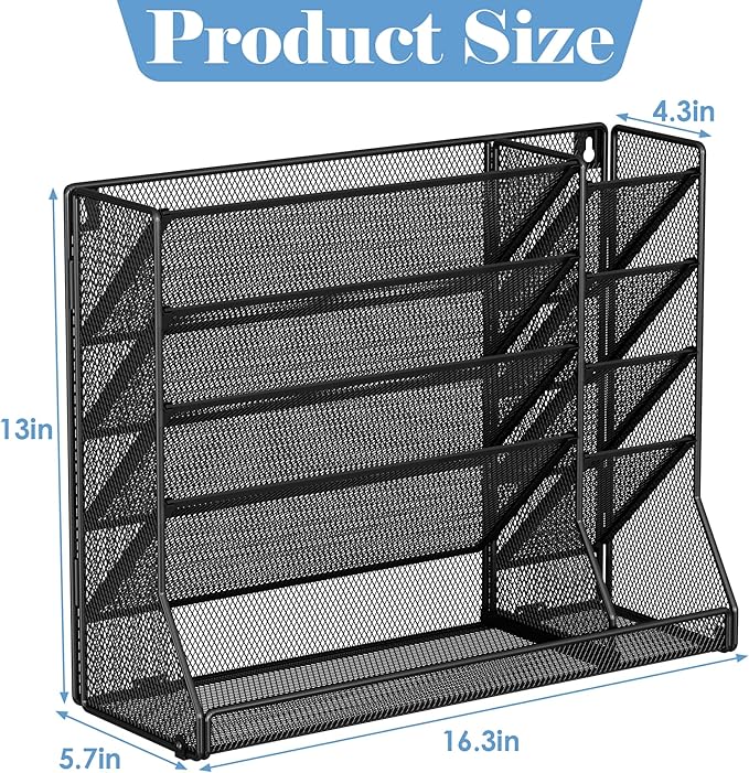 Jakyitvi Adjustable 5 Tiers Wall File Organizer Metal Hanging Holder Black | 5 - Image 9