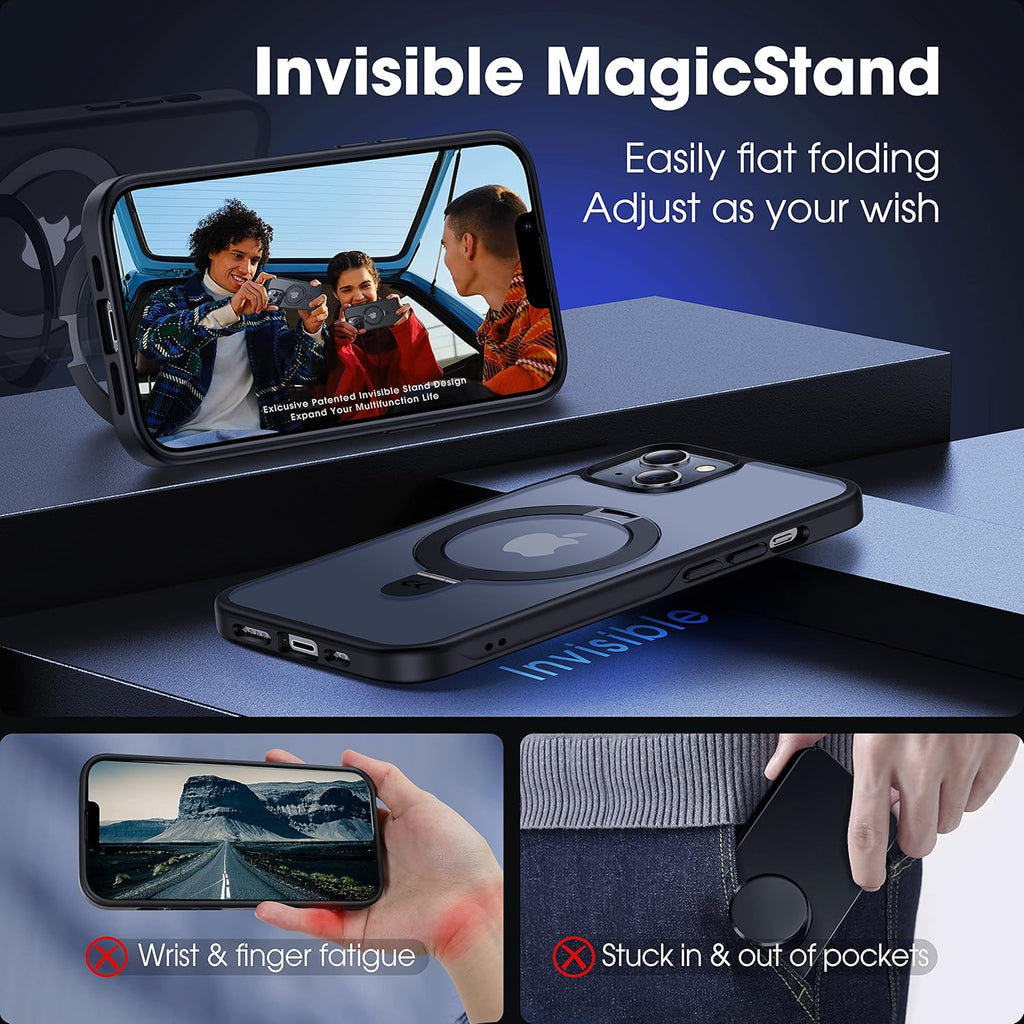 CASEKOO Designed for iPhone 16 Pro Case with Magnetic Invisible Stand [Military Drop Protection] [Compatible with MagSafe] Shockproof Translucent Matte Slim Phone Cover 6.1", Black
