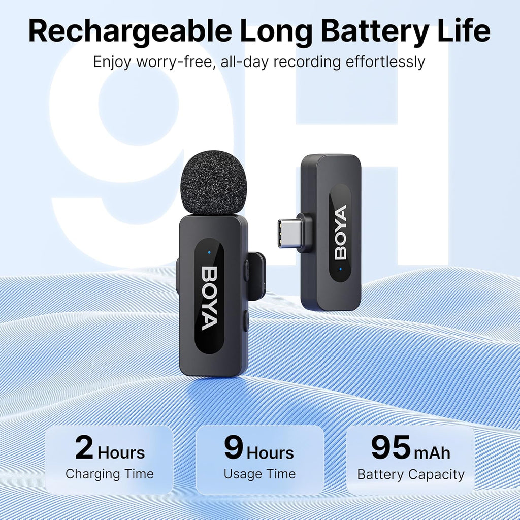 BOYA BY-V10 USB-C Wireless Lavalier Microphone for iPhone16/15 Android, Type-C Smartphone Laptop, Noise Canceling, Mini Clip-on Microphone for YouTube, Podcast, Facebook, TikTok Vlogging Recordings
