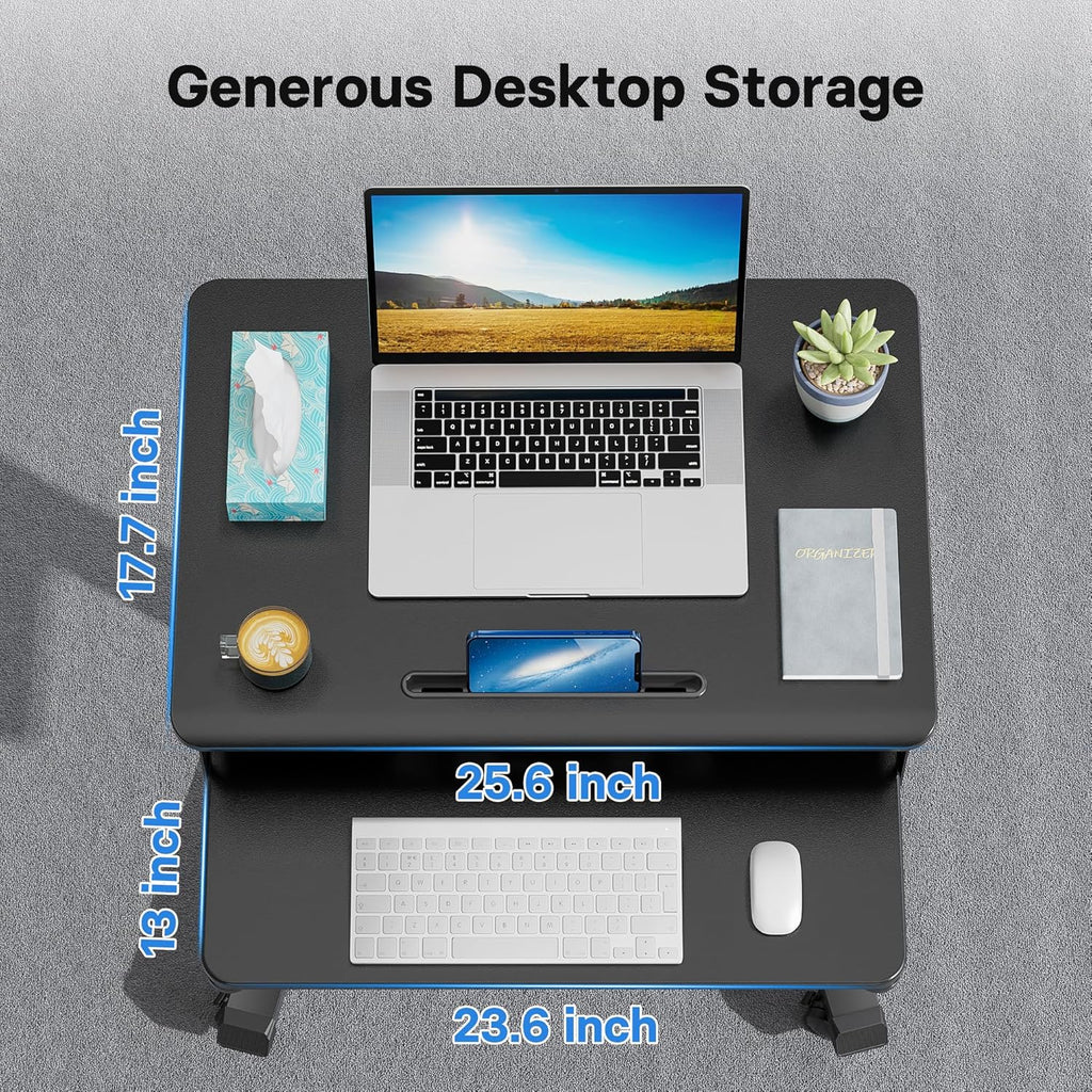BONTEC Mobile Standing Desk with Keyboard Tray, Mobile Podium, Rolling Laptop Sit Stand Desk on Wheels, Adjustable Height Desk Up to 33lbs, Portable Computer Workstation Cart for Living Room, Office