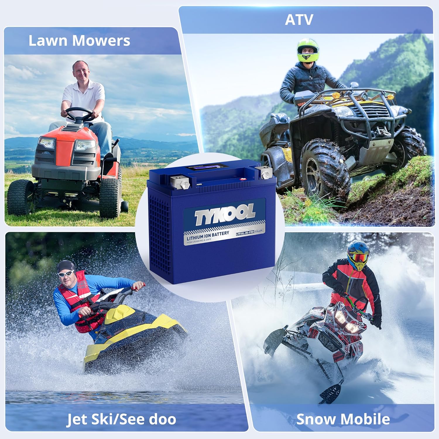 TYKOOL YTX20L-BS/YTX20HL/YB16CL-B High Performance LiFePO4 Lithium Motorcycle Battery,12V 12Ah, 600CCA,Digital Readout, Fits for ATV,UTV,Jet Ski,PWC,Snowmobile, Quad,Riding Lawn Mower, tractor
