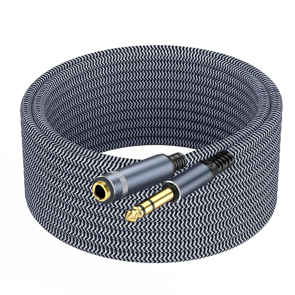 1/4 inch Extension Cable 40ft, 1/4"" inch Male to Female Stereo Headphone Guitar Extension Cable, Quarter inch Headphone Extension Cable, Grey