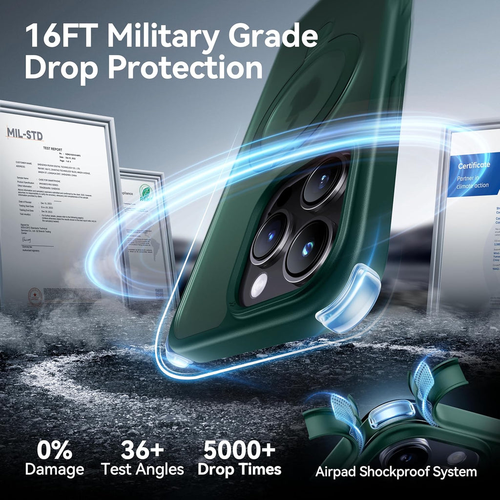 CASEKOO Designed for iPhone 16 Pro Max Case with Magnetic Invisible Stand [Military Drop Protection] [Compatible with MagSafe] Shockproof Slim Translucent Matte Promax Case 6.9 Inch, Green