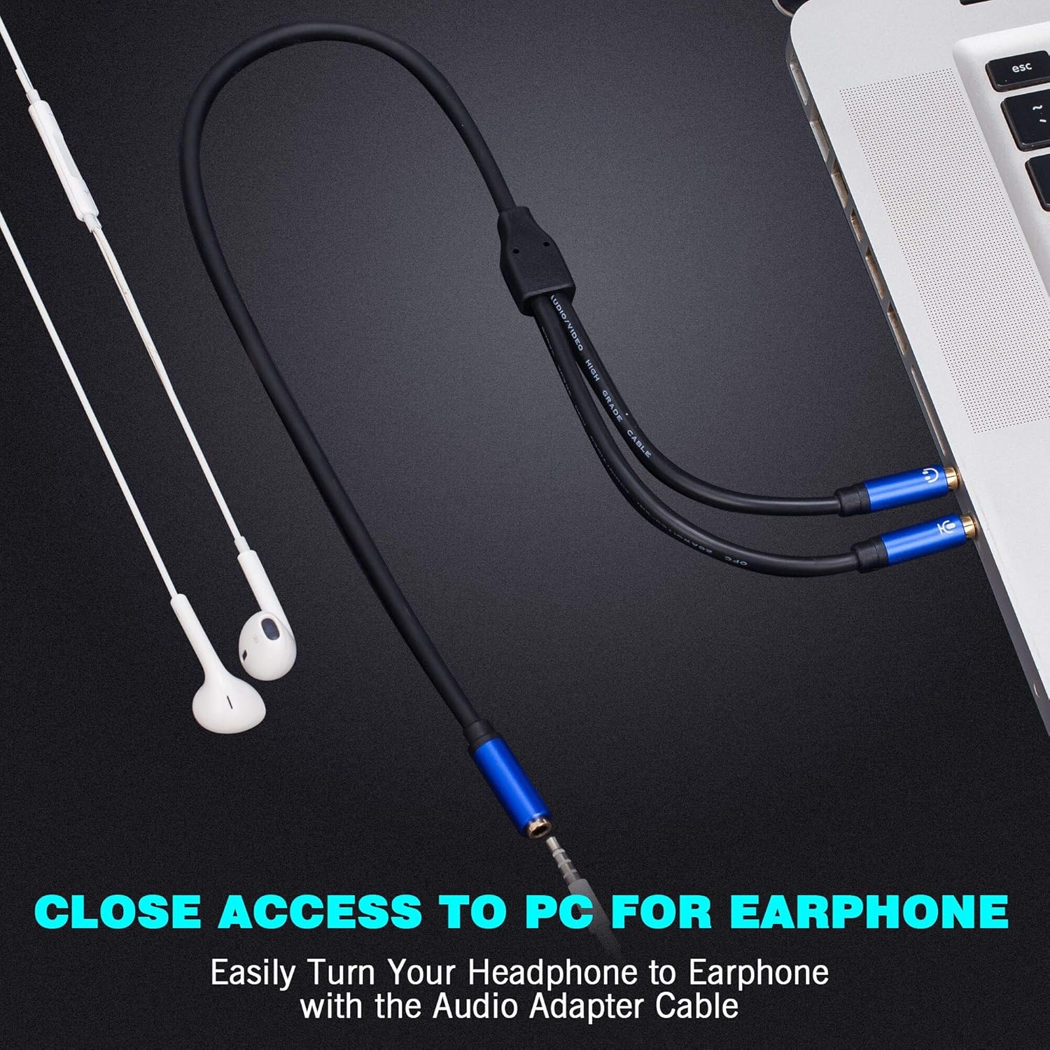 Tan QY Headphone Splitter 5FT,3.5mm Female to 2 Dual 3.5mm Male Headphone Mic Audio Y Splitter Cable Smartphone Headset to PC Adapter (5Ft/1.5M, Blue)