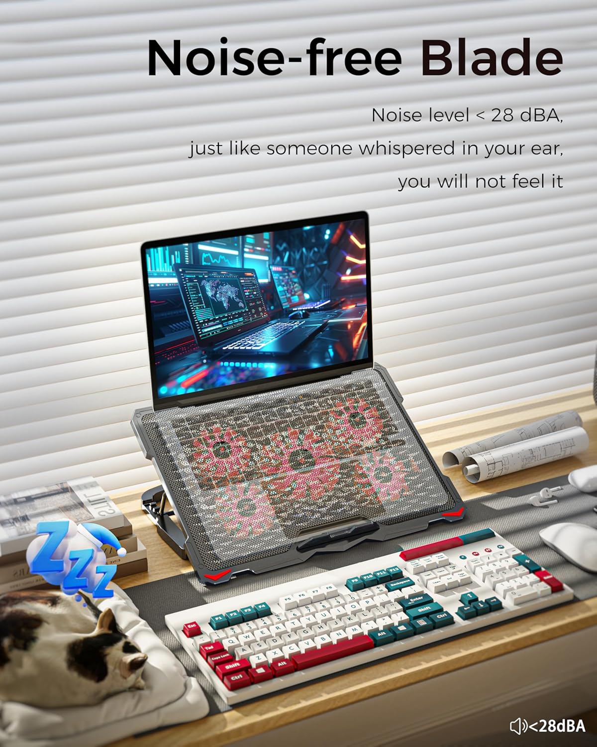 AICHESON Laptop Cooling Pad for 17.3" Notebook, Red 5 Fans