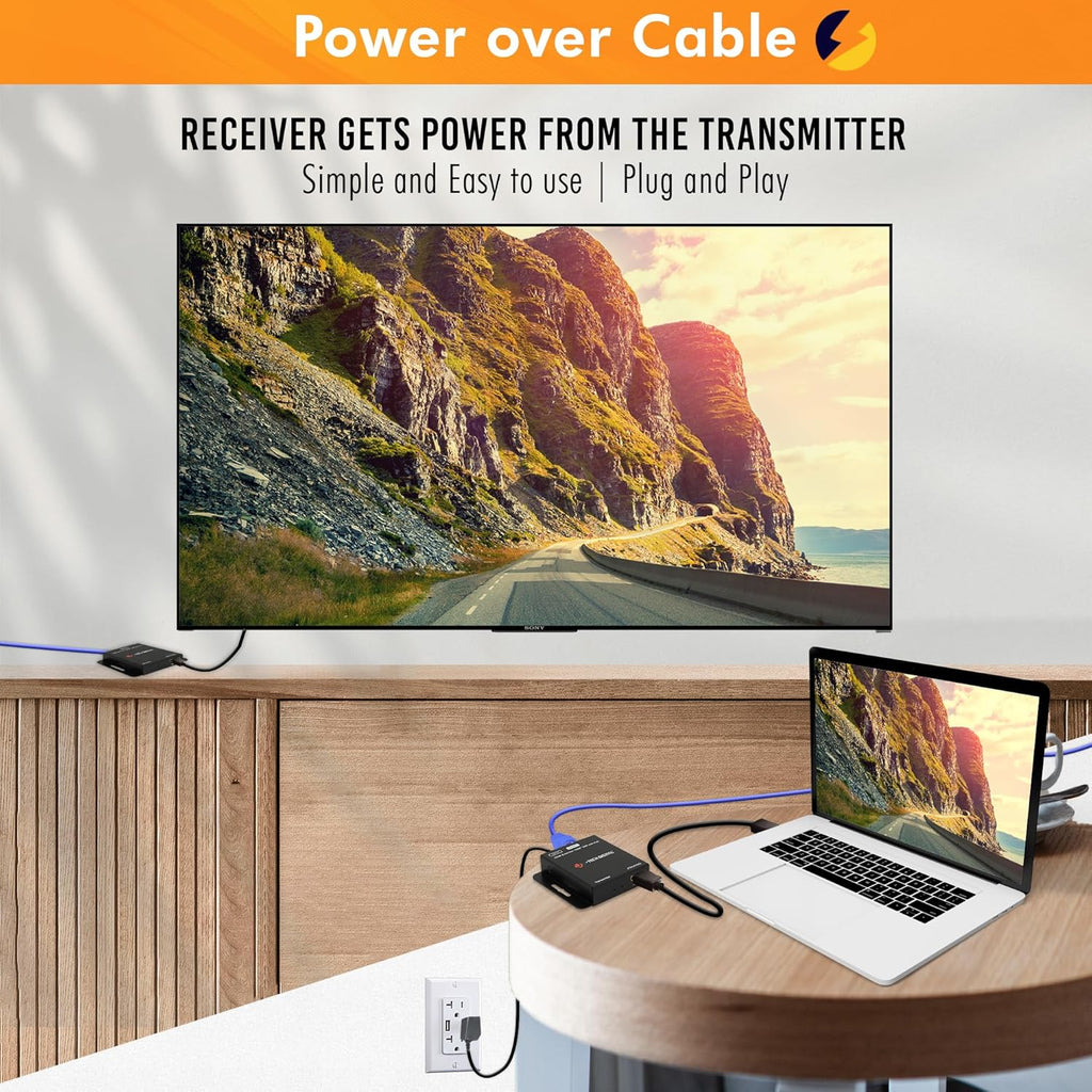 J-Tech Digital HDMI Extender Over Single Ethernet Cat5e/6/7 1080P Up to 1080P 160ft Support PoC 3D Digital Audio, Works with Laptop Desktop, Transmitter and Receiver [JTECH-EX2]