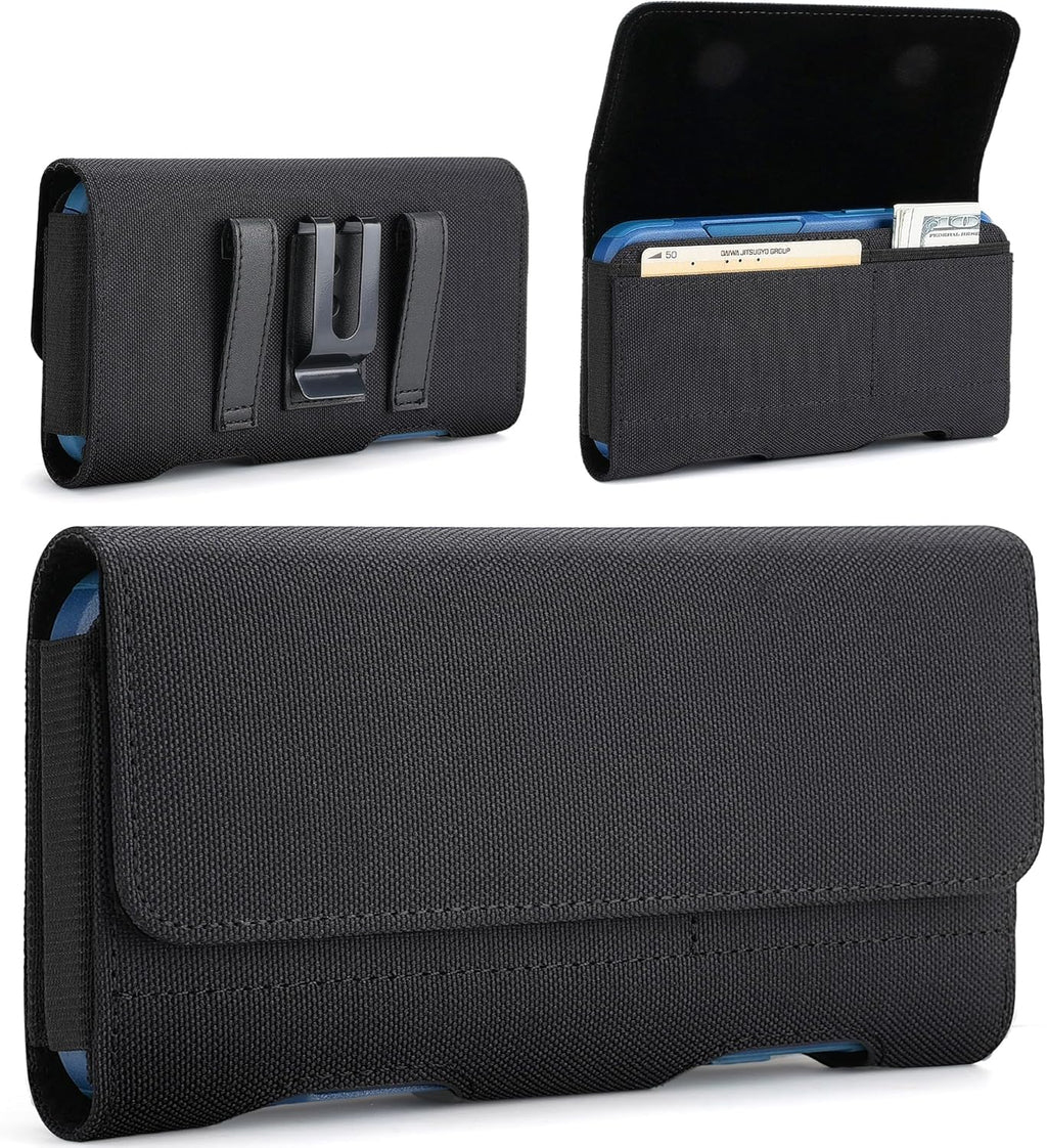 Mopaclle Nylon Horizontal Phone Holster for Men Belt, Magnetic Closure Cell Phone Belt Holder with Metal Clip and Dual Belt Loops for iPhone 13 mini, 12 mini, SE 2022, SE 2020, iPhone 8, 7, 6S, 6
