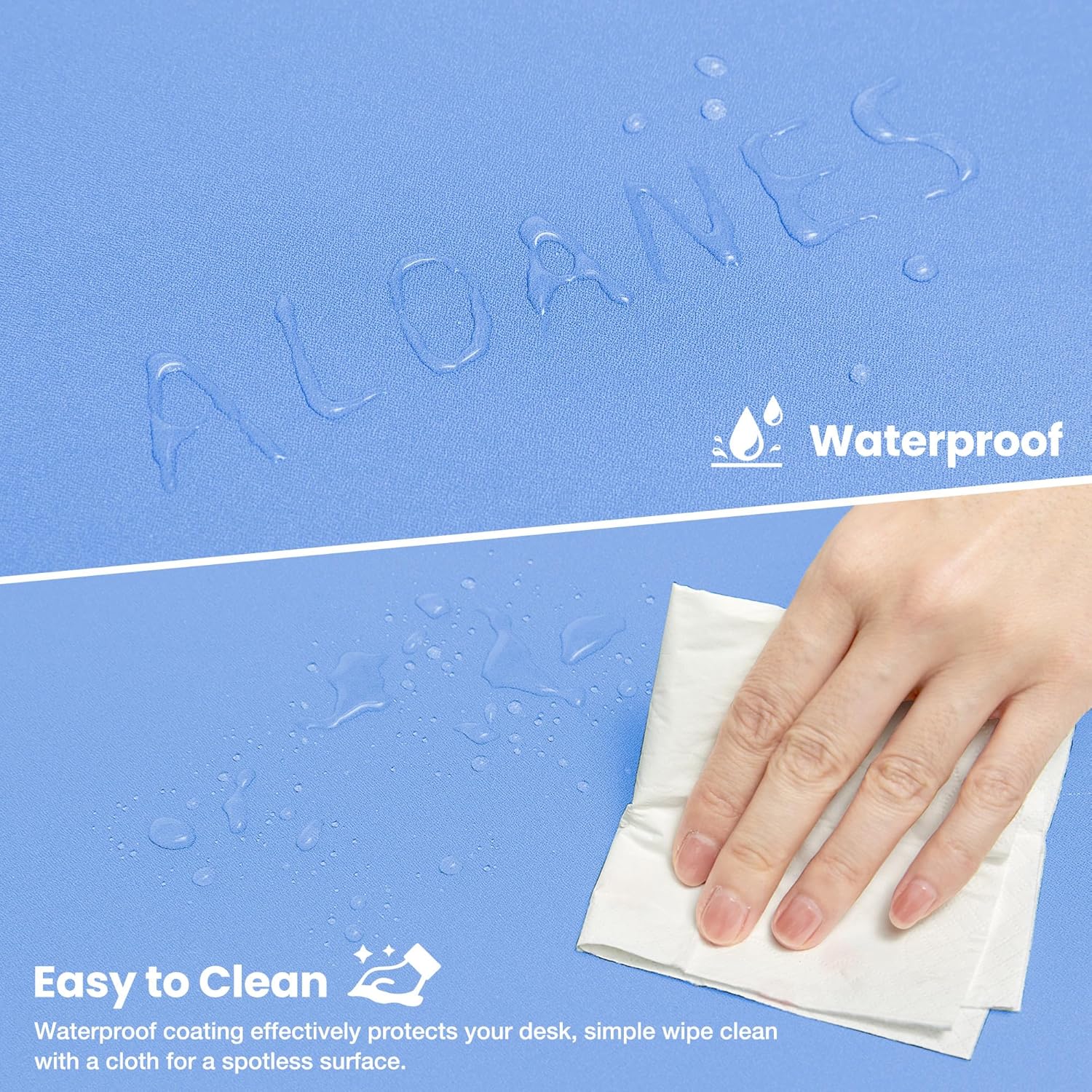 ALOANES Waterproof Mouse Pad, XXXL Gaming Keyboard Pad with Anti-Slip Base, Grain Jacquard Surface, Extend Desk pad for Gamer, Office & Home, Blue Mousepad 35.4''x 15.7''x 0.12''