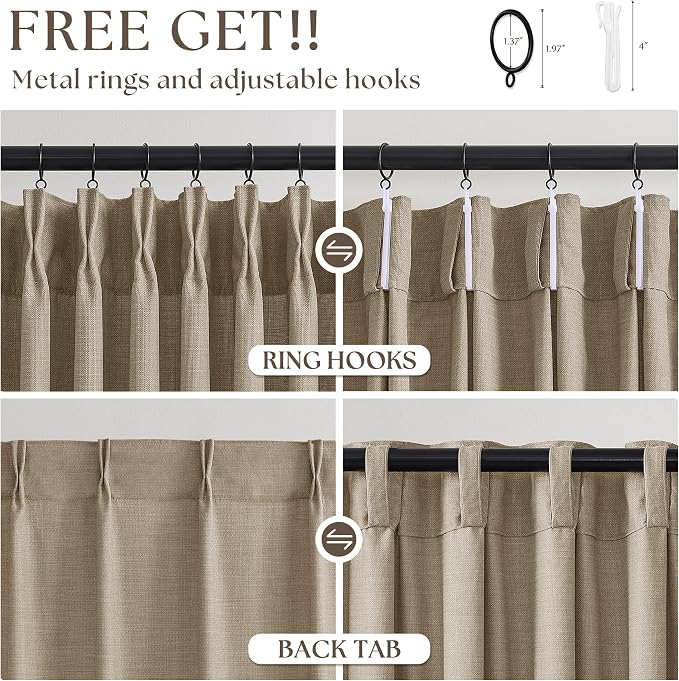 Burlywood Birch Linen Pinch Pleated 96 Inch Curtains - Image 5