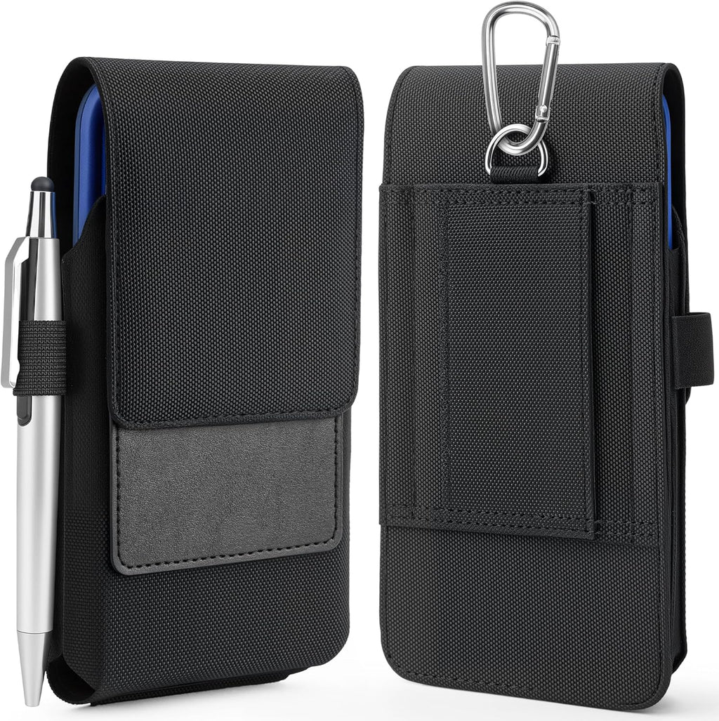Mopaclle Nylon Holster with Carabiner Clip, Rugged Cell Phone Belt Holder for iPhone 17 Pro Max/Air,iPhone 16 Pro Max,15 14 13 Pro Max & Plus Galaxy S25+ S24+ S23+ & FE Models – Fits with Case On