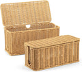 2Pack Large Cable Management Box, Handwoven Imitation Rattan Cord Organizer wire Hider Box, Desk Cord Management to Hide Cords and Power Strips