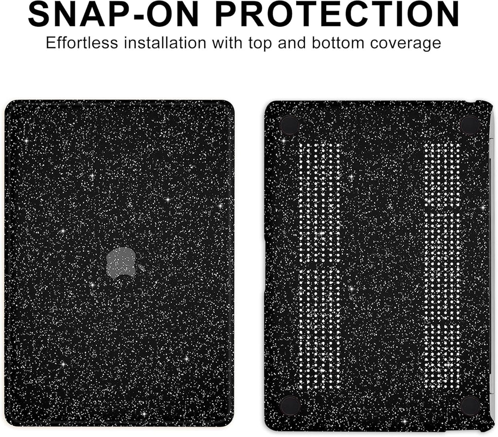 Compatible with MacBook Air 13 inch Case 2021 2020 2019 2018 A2337 M1 A2179 A1932 Touch ID, Glitter Smooth Leather Hard Shell + Keyboard Cover for MacBook Air 13.3 inch Case, Shining Black
