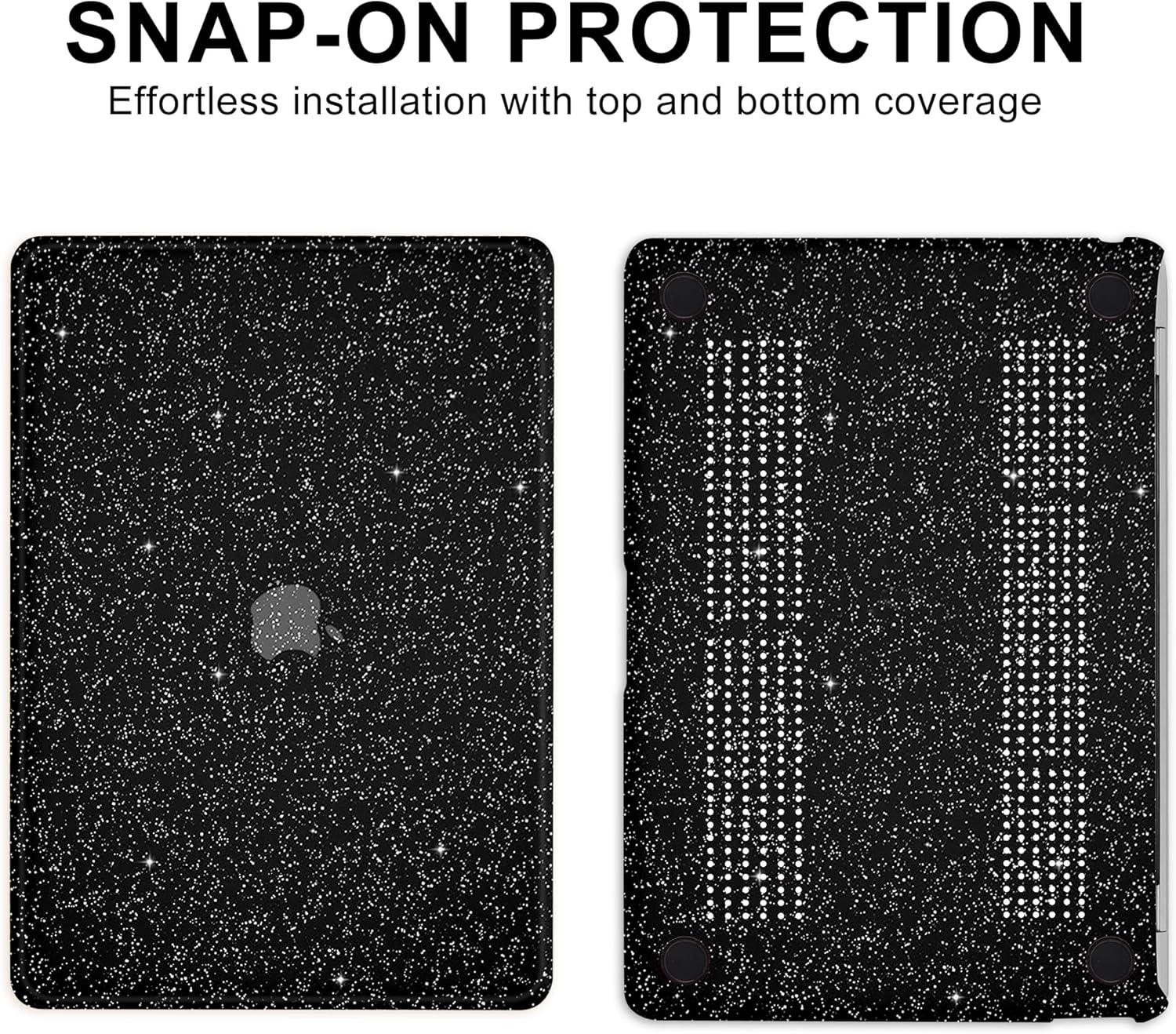 Compatible with MacBook Air 13 inch Case 2021 2020 2019 2018 A2337 M1 A2179 A1932 Touch ID, Glitter Smooth Leather Hard Shell + Keyboard Cover for MacBook Air 13.3 inch Case, Shining Black