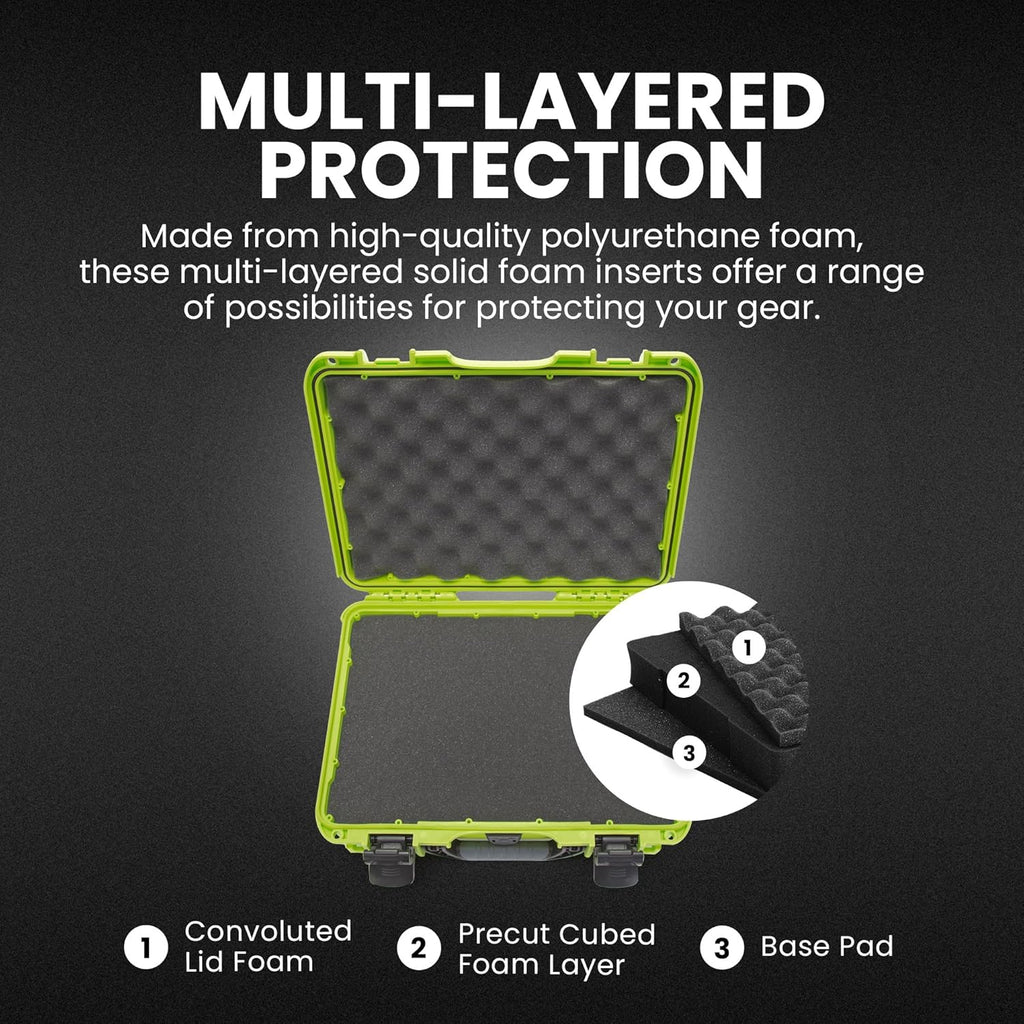 NANUK 910 Hard Case with Customizable Cubed Foam, IP67 Waterproof, Dustproof and Impact Resistant, 14.3” x 11.1” x 4.7”, Rugged Construction for Ultimate Protection, Made in Canada – Lime