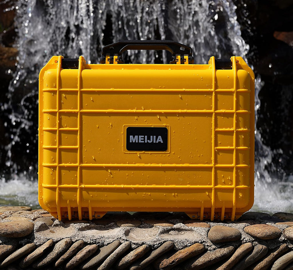 MEIJIA Portable All Weather Waterproof Protective Case,Hard Case,Camera Case With Customized Fit Foam,Fit Use of Drones,Camera,Equipments,Pistols,13.35 x11.63x5.98inches (Yellow)