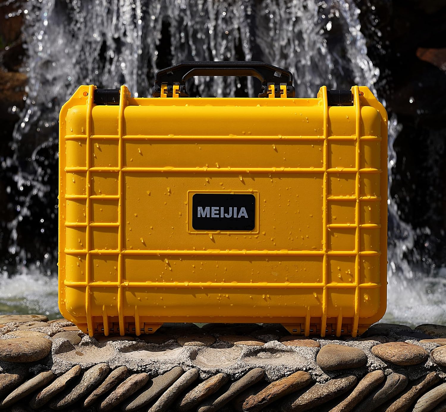 MEIJIA Portable All Weather Waterproof Protective Case,Hard Case,Camera Case With Customized Fit Foam,Fit Use of Drones,Camera,Equipments,Pistols,13.35 x11.63x5.98inches (Yellow)