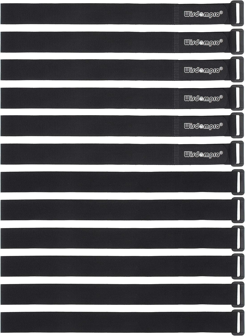12 Pack 1 x 24 Inches Hook and Loop Reusable Fastening Cable Tie Down Straps by Wisdompro - Reusable, Durable Functional Cinch Strap to Keep Your Home, Office, Workspace from Tangled Messes of Cords