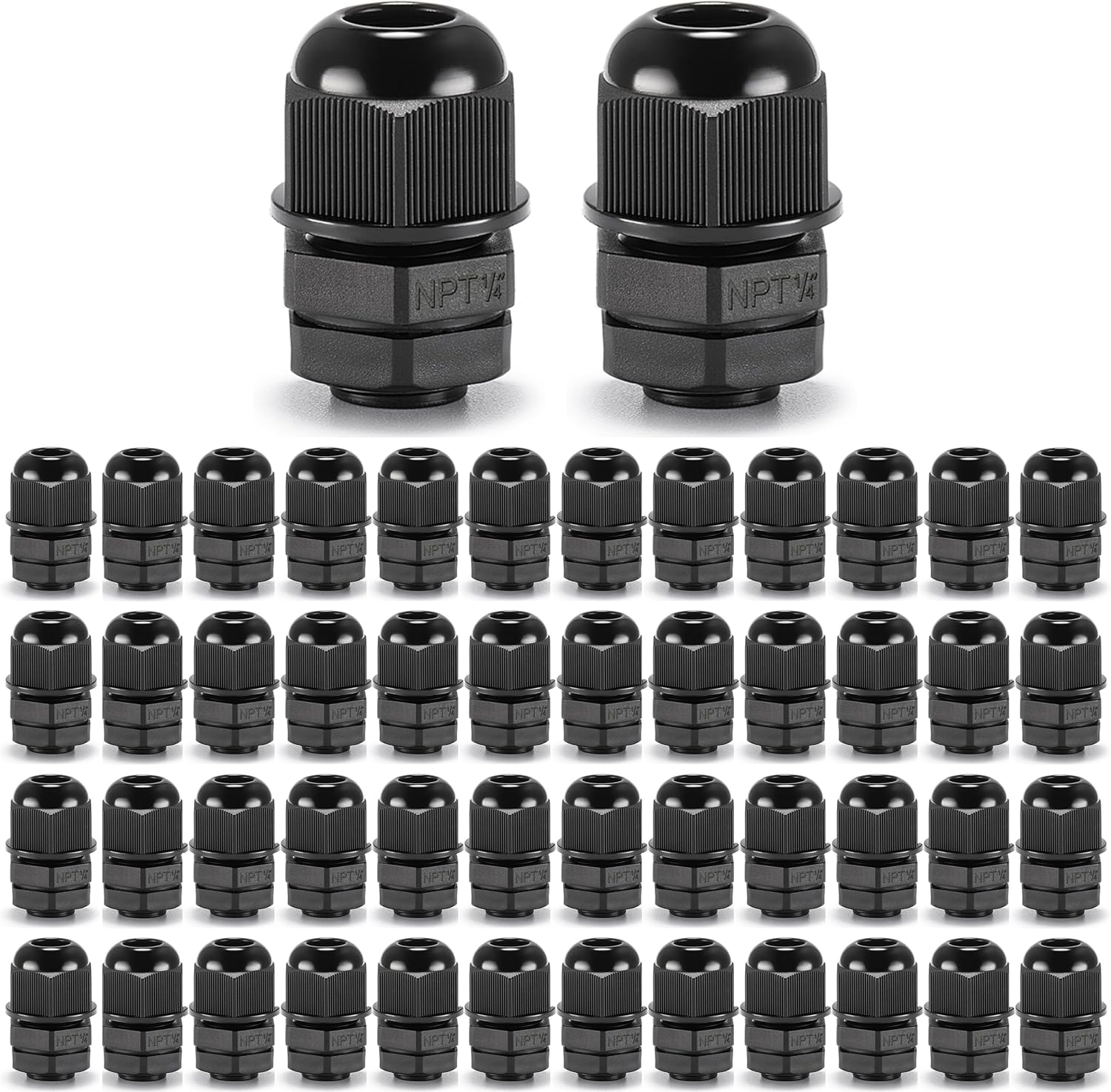 QILIPSU 50pcs 1/4" NPT Cable Gland Waterproof IP68 Nylon Cable Pass Through Cord Grip Connector Strain Relief Wire Grommet