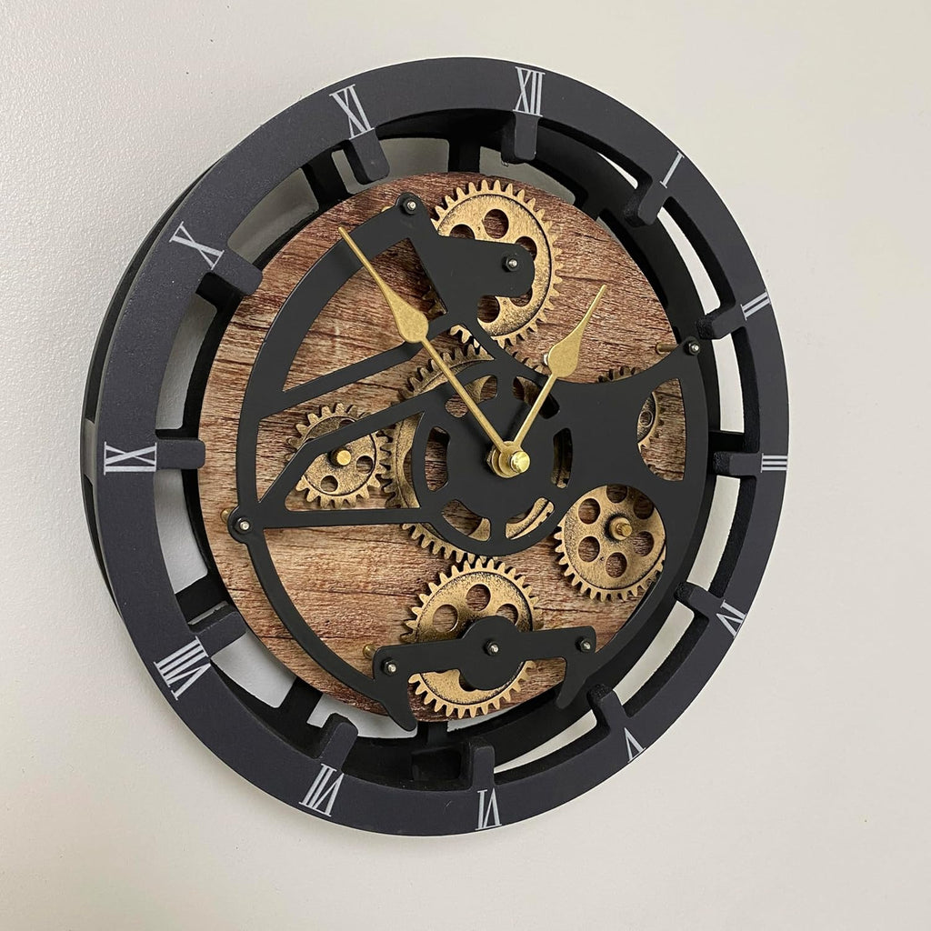 ImprovingLife The Gears Clock Desk Clock 10 inches with Real Moving Gears Convertible into Wall Clock (Vintage Brown)