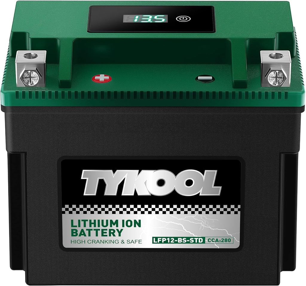 TYKOOL YTX12-BS STD LiFePO4 Lithium Motorcycle Battery,280CCA,2X Cranking Amps,Digital Readout,Compitable for BMW F850GS,Kawasaki Vulcan 900, BRP (Can-AM) DS250 ATV,Piaggio Vespa 300cc Scooter