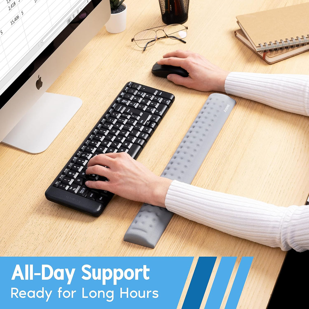 i-Rocks Memory Foam Keyboard Wrist Rest - Pain-Reducing Wrist Rest for Computer Keyboard - Non-Slip Rubber Base Wrist Rest - Cooling Keyboard Pad for Long Hours of Work, Studying, Gaming