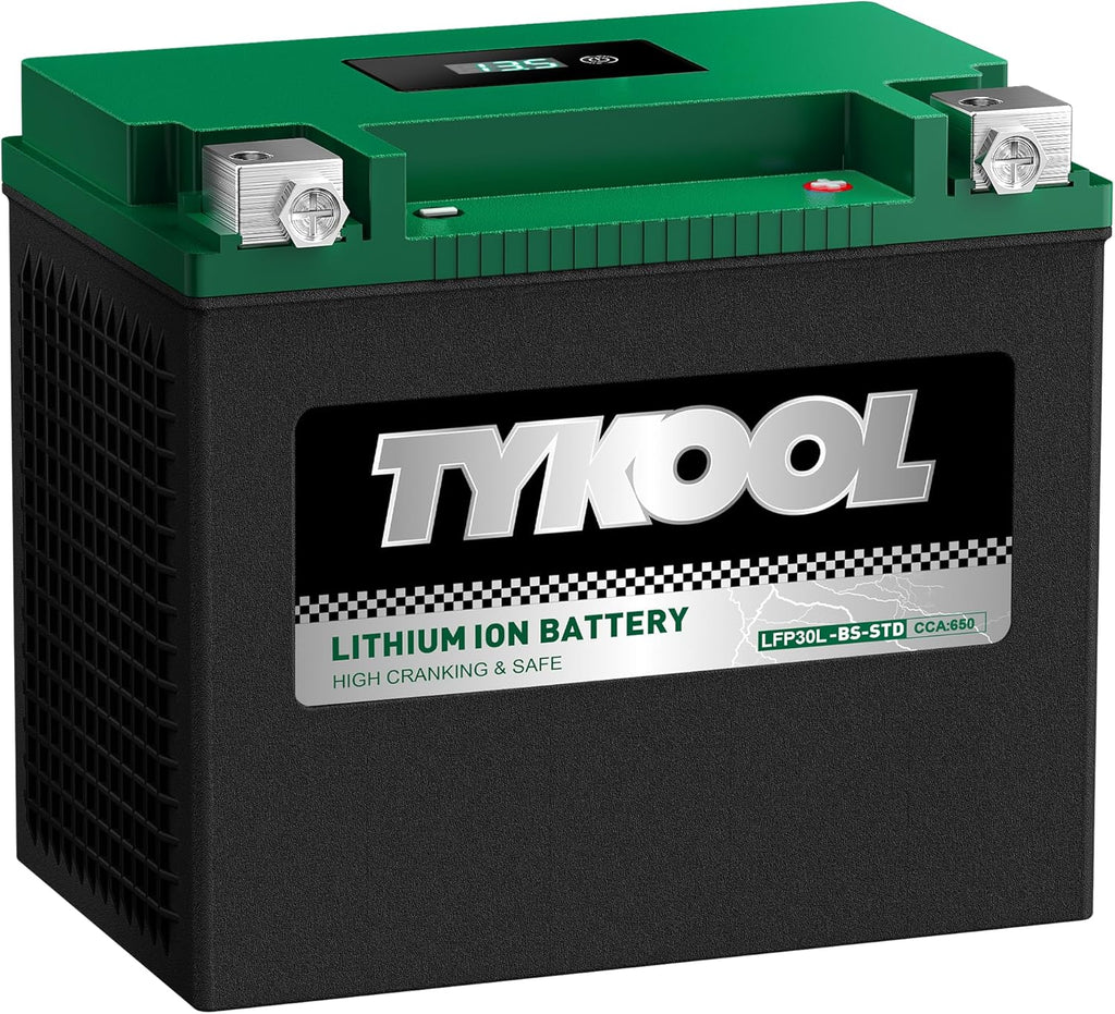 TYKOOL YIX30L-BS-STD (YTX30L-BS),650CCA, Lithium LiFePO4 Motorcycle Battery 12v,Digital Readout,Fits for BMW,Harley Davidson; ATV,UTV,Snowmobile,Compatible for Polaris,BRP (Can-Am),Arctic Cat