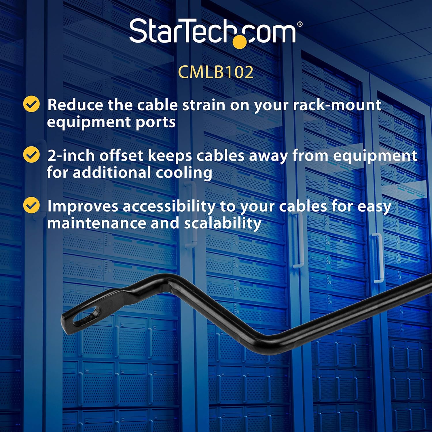 StarTech.com Horizontal Lacing Bar w/ 2 inch Offset at 75 Degrees- Server Rack Cable Management- 19" Network Rack-Mount Cord Organizer- 10pk , TAA (CMLB102)