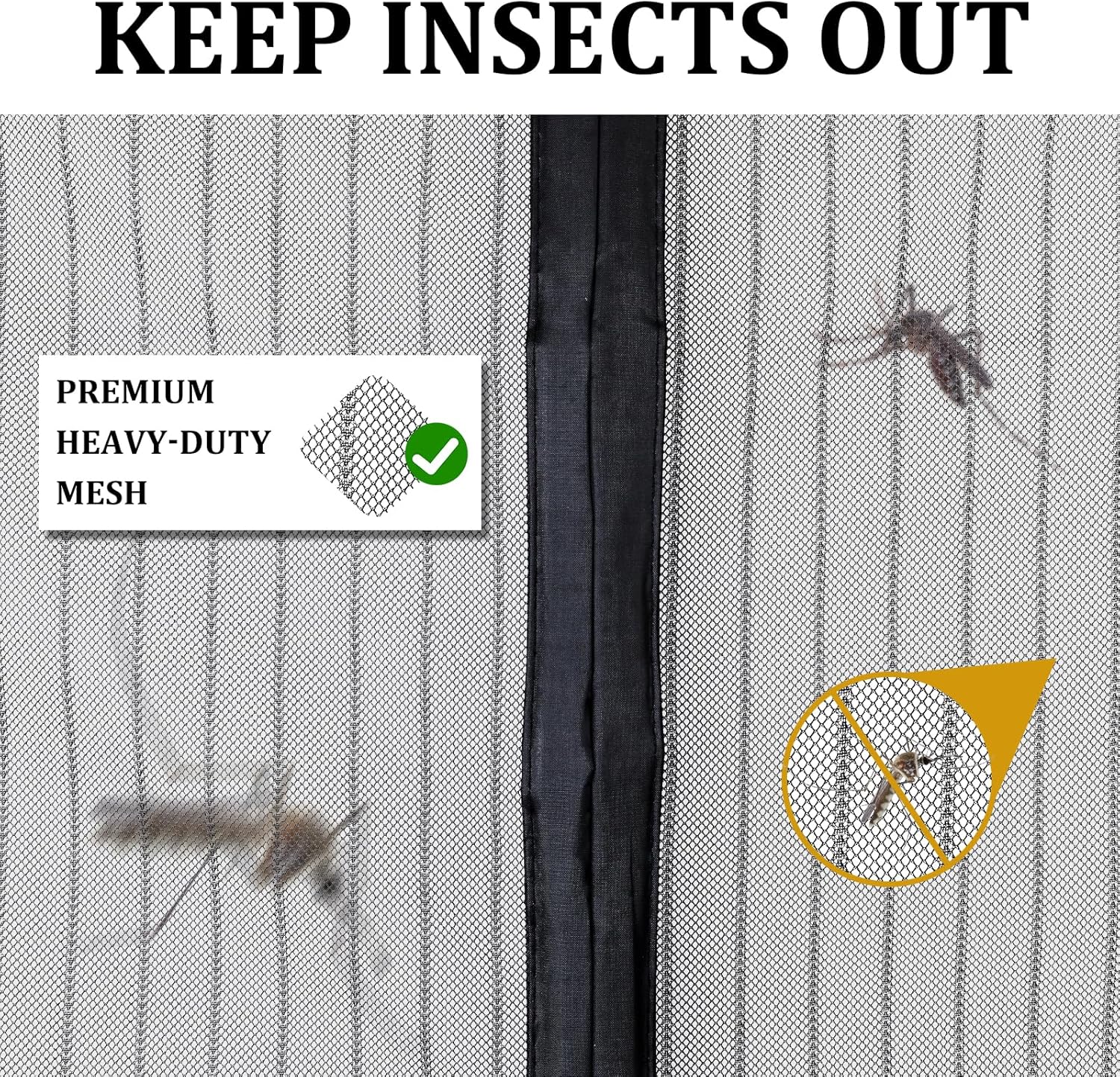 Magnetic Screen Door - Self Sealing, Heavy Duty, Hands Free Mesh Partition Keeps Bugs Out Let Breeze in- Pet and Kid Friendly - Keep Open Feature (Black, Fit Door Size 32x 82 Inch)