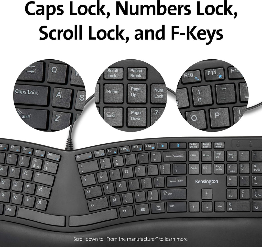 Kensington Pro Fit Ergonomic Wired Keyboard- Black (K75400US)
