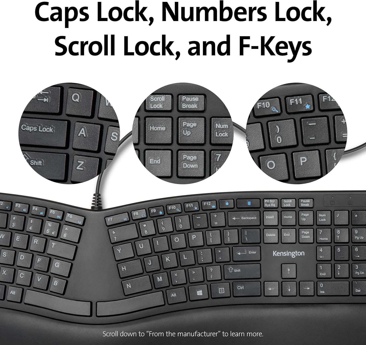 Kensington Pro Fit Ergonomic Wired Keyboard- Black (K75400US)