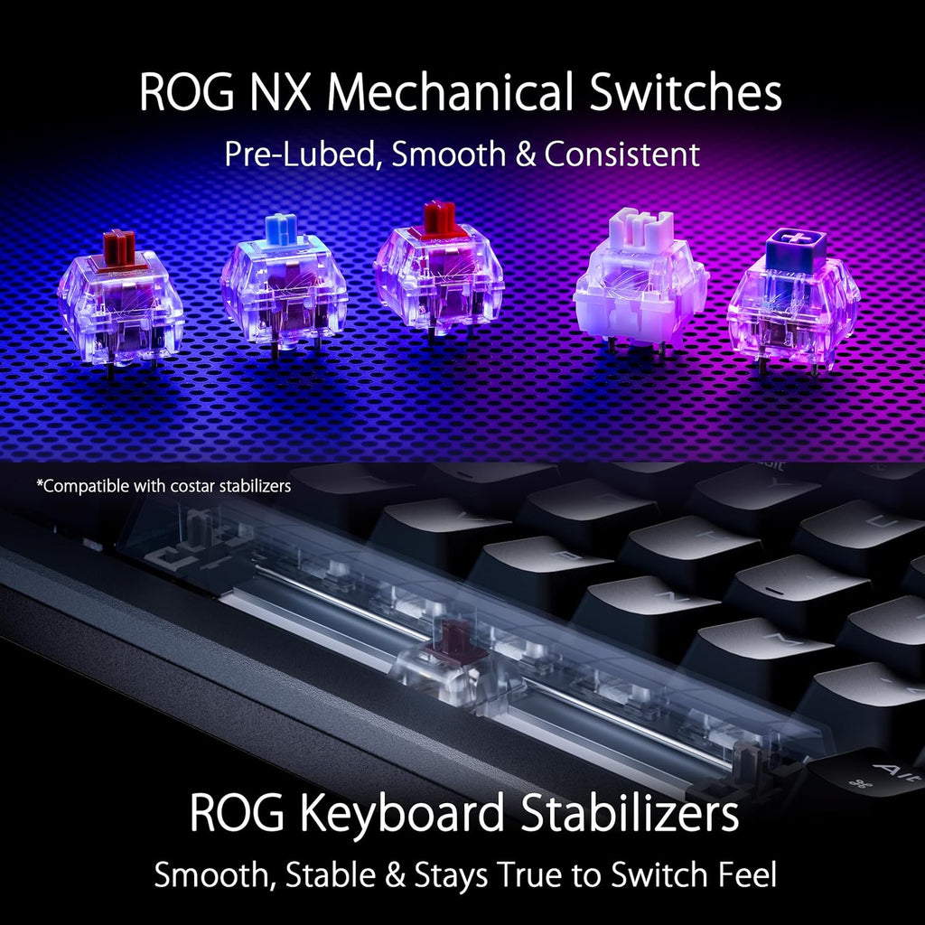 ASUS ROG Azoth 75% Wireless DIY Custom Gaming Keyboard, OLED Display, Three-Layer Dampening, Hot-Swappable ROG NX Snow Switches & Keyboard Stabilizers, PBT Keycaps, RGB-White